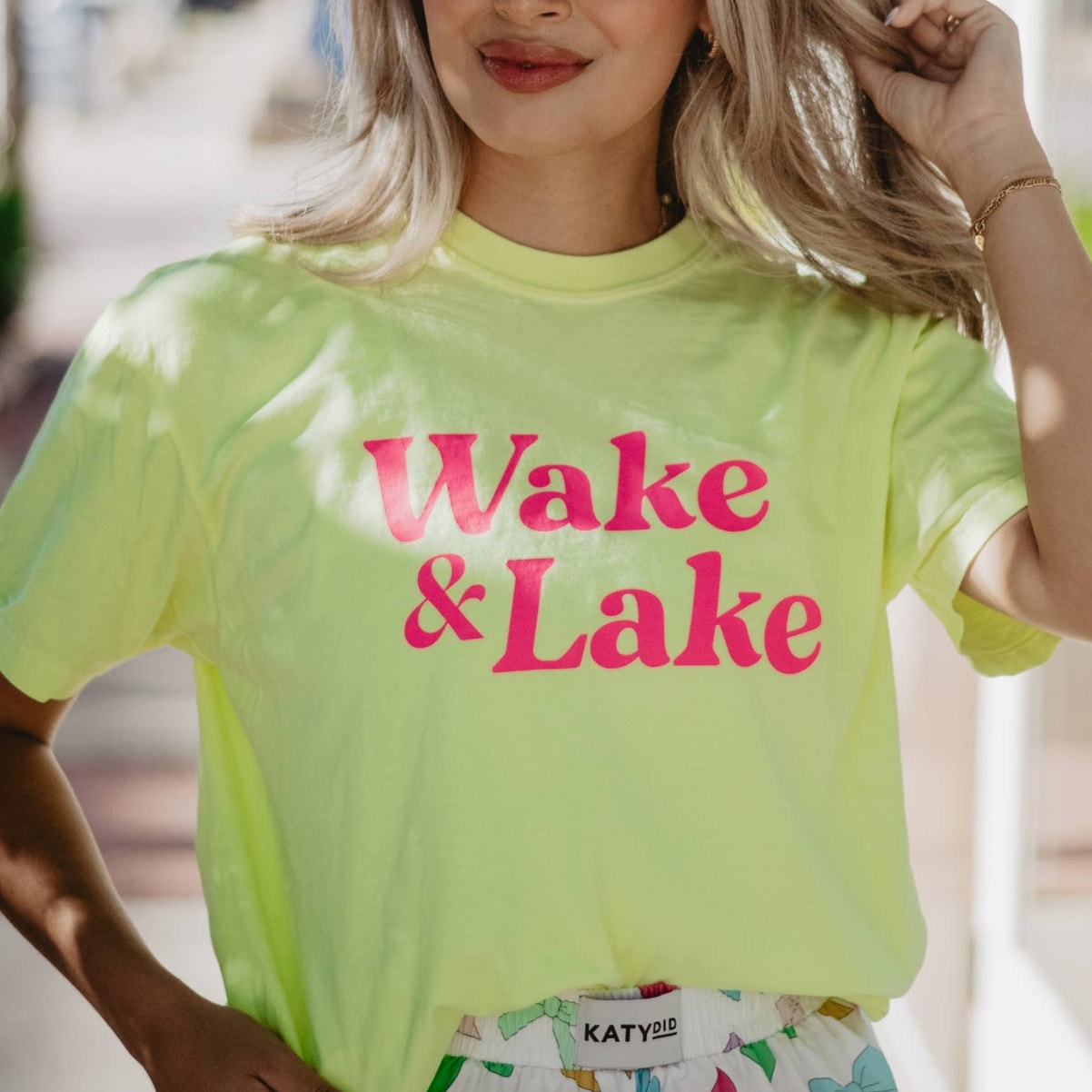 Wake And Lake Graphic Tee Neon Yellow And Hot Pink